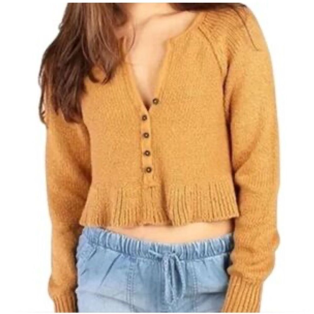 Free people knit peplum sweatheart Henley cropped sweater XS